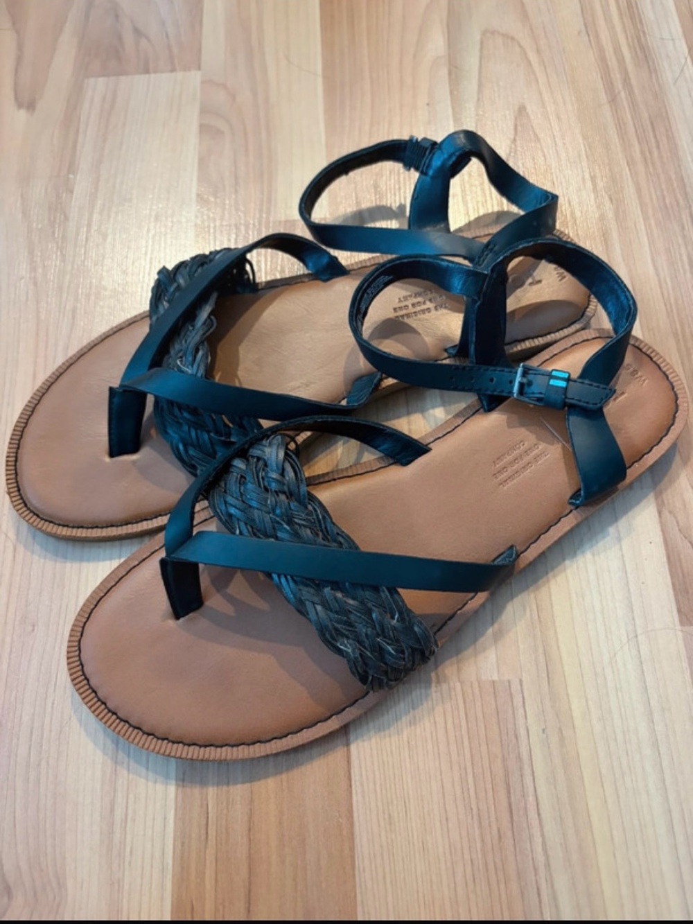 Toms Black Braided Strappy Leather Sandals